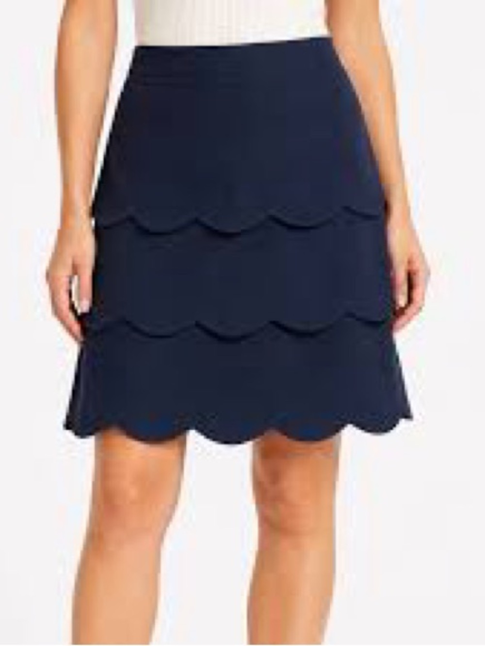 J McLaughlin Providence Scalloped Pull On Skirt Navy Blue SZ 8 Preppy Coastal